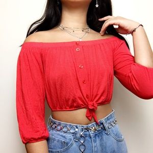 Red Crop top/ red off the shoulder top
